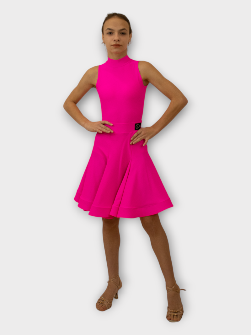 Рейтинговое платье для бальных танцев для девочки, без рукавов, годе 6 клиньев, фуксия