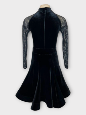 Рейтинговое платье для бальных танцев для девочки, черное, бархат, реглан