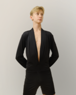 Рубашка латина для бальных танцев для мальчика, юниора, черная