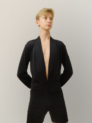 Рубашка латина для бальных танцев для мальчика, юниора, черная