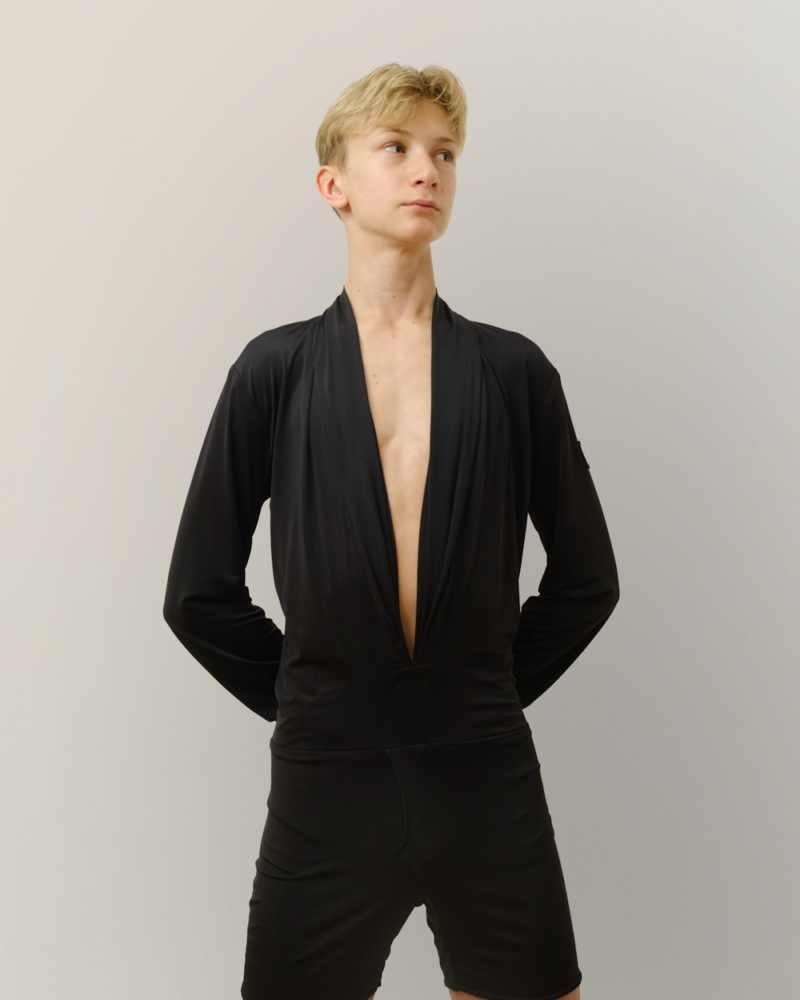 Рубашка латина для бальных танцев для мальчика, юниора, черная